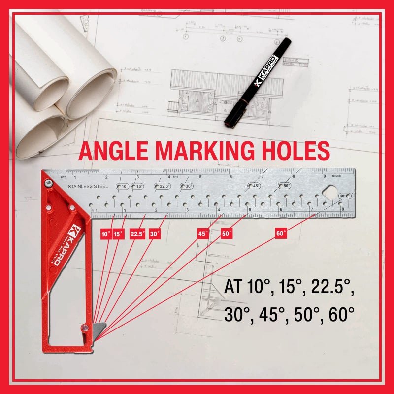 Kapro - 353 Professional Ledge-It Try & Mitre Square - For Leveling and Measuring - Features Stainless Steel Blade, Retractable Ledge, and Etched Ruler Markings - 10 Inch - Image 3